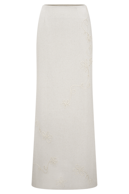 Jupe Maxi en Lin Brodé Casey - Naturel
