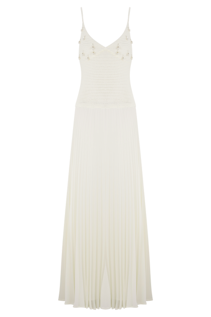 Robe Maxi Perle Croche Catherine - Blanche
