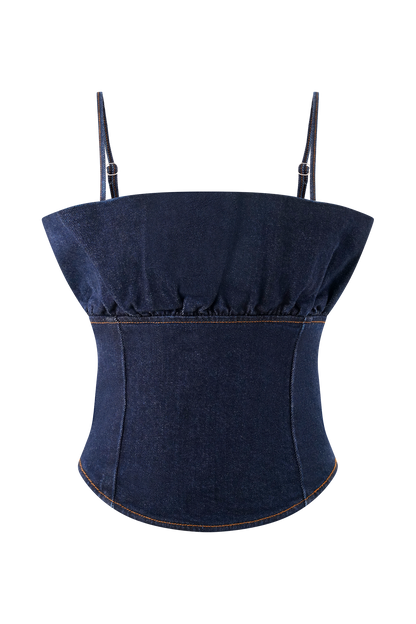 Corset en jean à volants Cecilia - Bleu indigo