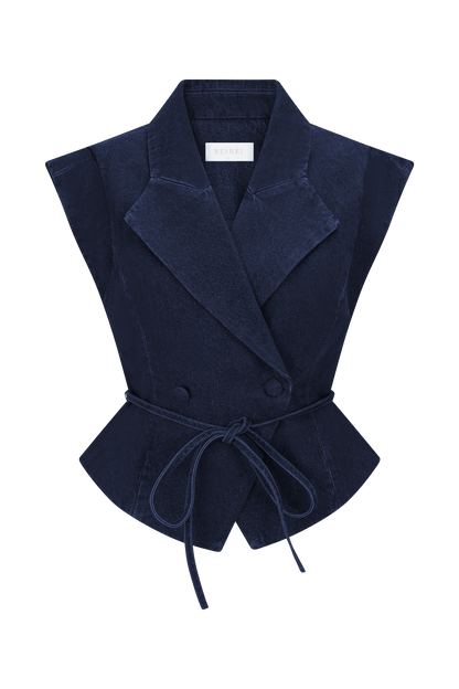 Top en jean à laçage structuré Charley - Bleu indigo