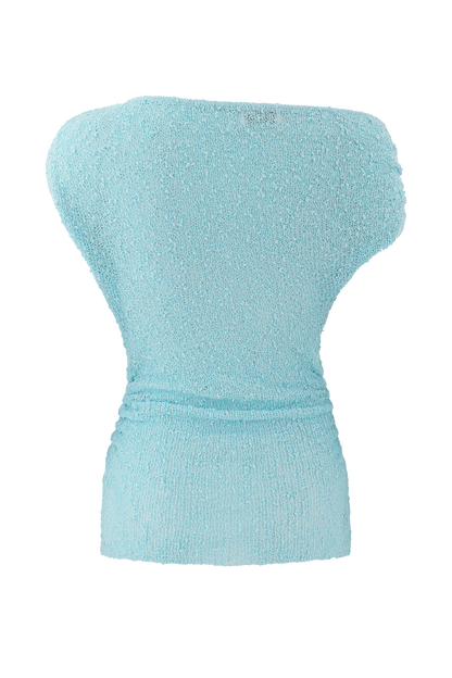 Top en tricot bouclé à épaules dénudées Chloe - Bleu clair