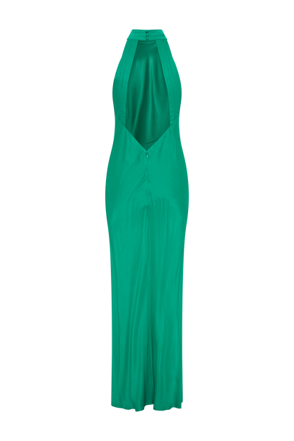 Claire Robe Maxi en Satin avec Décolleté Croisé et Fente - Verte