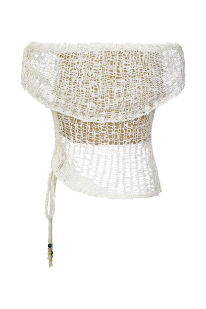 Top en tricot décolleté épaules dénudées Cordelia - Ivoire