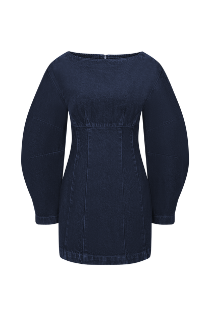 Cosmala Robe Mini en Jean à Manches Longues - Bleu Indigo
