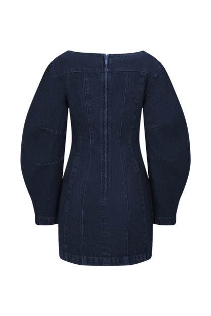 Cosmala Robe Mini en Jean à Manches Longues - Bleu Indigo