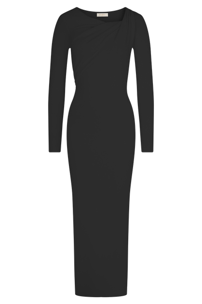Robe mi-longue en jersey torsadé et drapé Culver - Noir