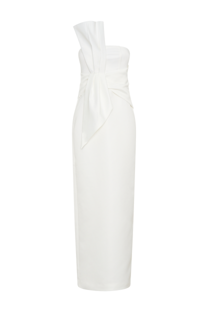 Robe Maxi en Satin Structuré Sans Bretelles Cyrill - Blanc