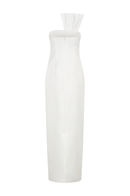 Robe Maxi en Satin Structuré Sans Bretelles Cyrill - Blanc
