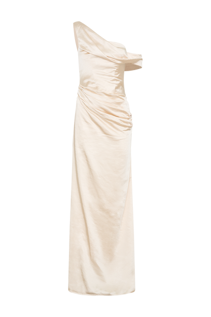Robe longue satinée à épaules dénudées Dalia - Or rosé