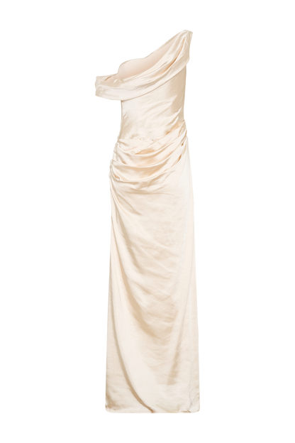 Robe longue satinée à épaules dénudées Dalia - Or rosé