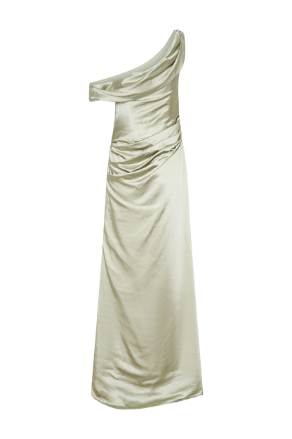 Robe maxi en satin Dalia à épaules dénudées - Senteur de sauge