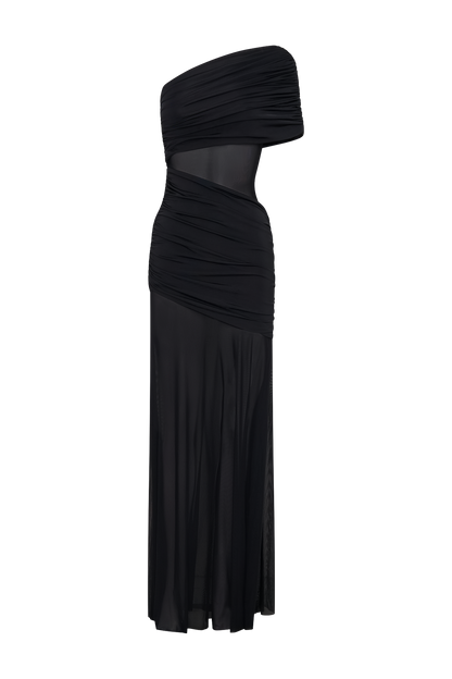 Robe Maxi en Maille à Une Épaule Dallas - Noir
