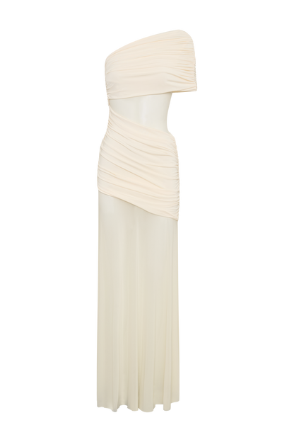 Robe maxi en maille à une épaule Dallas - Ivoire