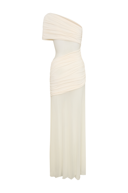 Robe maxi en maille à une épaule Dallas - Ivoire