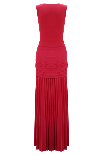 Robe maxi Dania à col montant et matière fluide - Rose fuchsia