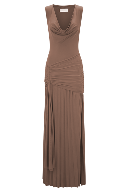 Robe Maxi Dania à Col Haut et Dégradé - Mousse de Mocha