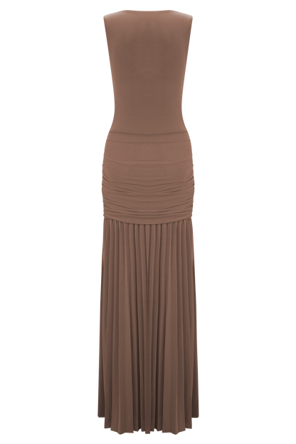 Robe Maxi Dania à Col Haut et Dégradé - Mousse de Mocha