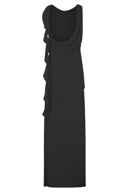 Robe Maxi en Chiffon Drapée Daria - Noire