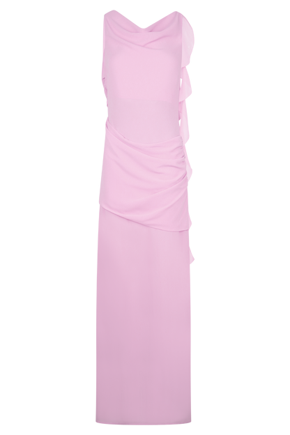 Robe Maxi en Chiffon à Drapé Daria - Lilas Clair