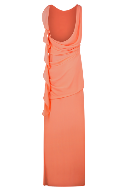Robe Maxi en Chiffon à Drapé Daria - Nectarine Pâle