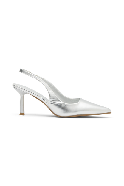 Dasha - Chaussures à talons compensés à bout ouvert en cuir verni - Argent