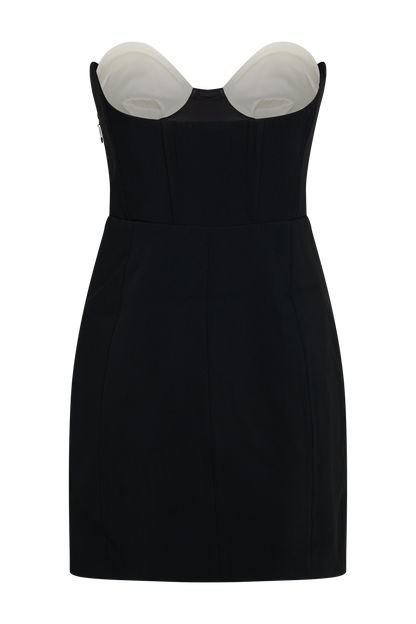 Deana, robe mini sans bretelles en tailleur contrastant - Noir