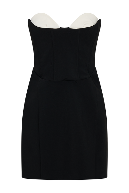 Deana, robe mini sans bretelles en tailleur contrastant - Noir