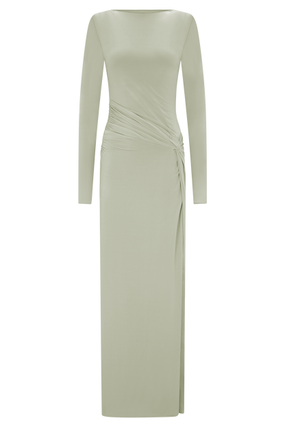 Deanna Robe Maxi à Manches Longues et Plissée - SAGE