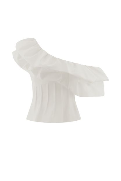 Top à une épaule à bulles Debbie - Blanc