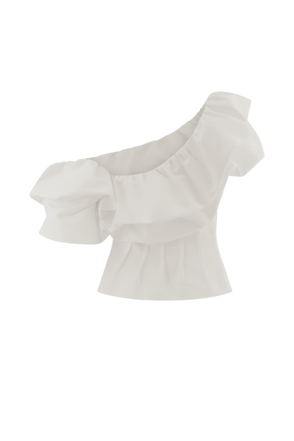 Top à une épaule à bulles Debbie - Blanc