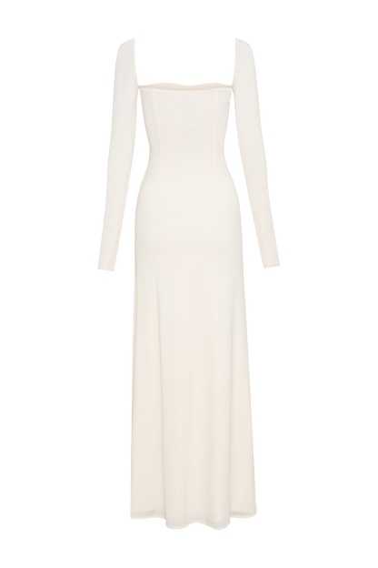 Robe longue Desirie à manches longues et fente - Ivoire