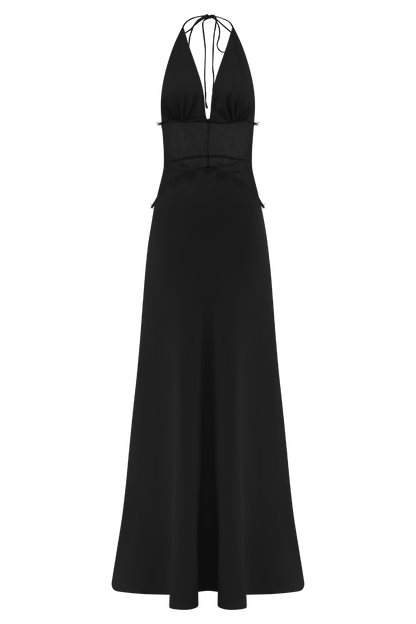 Robe Maxi en Dentelle et Satin Dinah - Noir