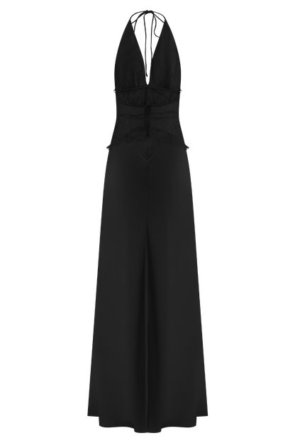 Robe Maxi en Dentelle et Satin Dinah - Noir