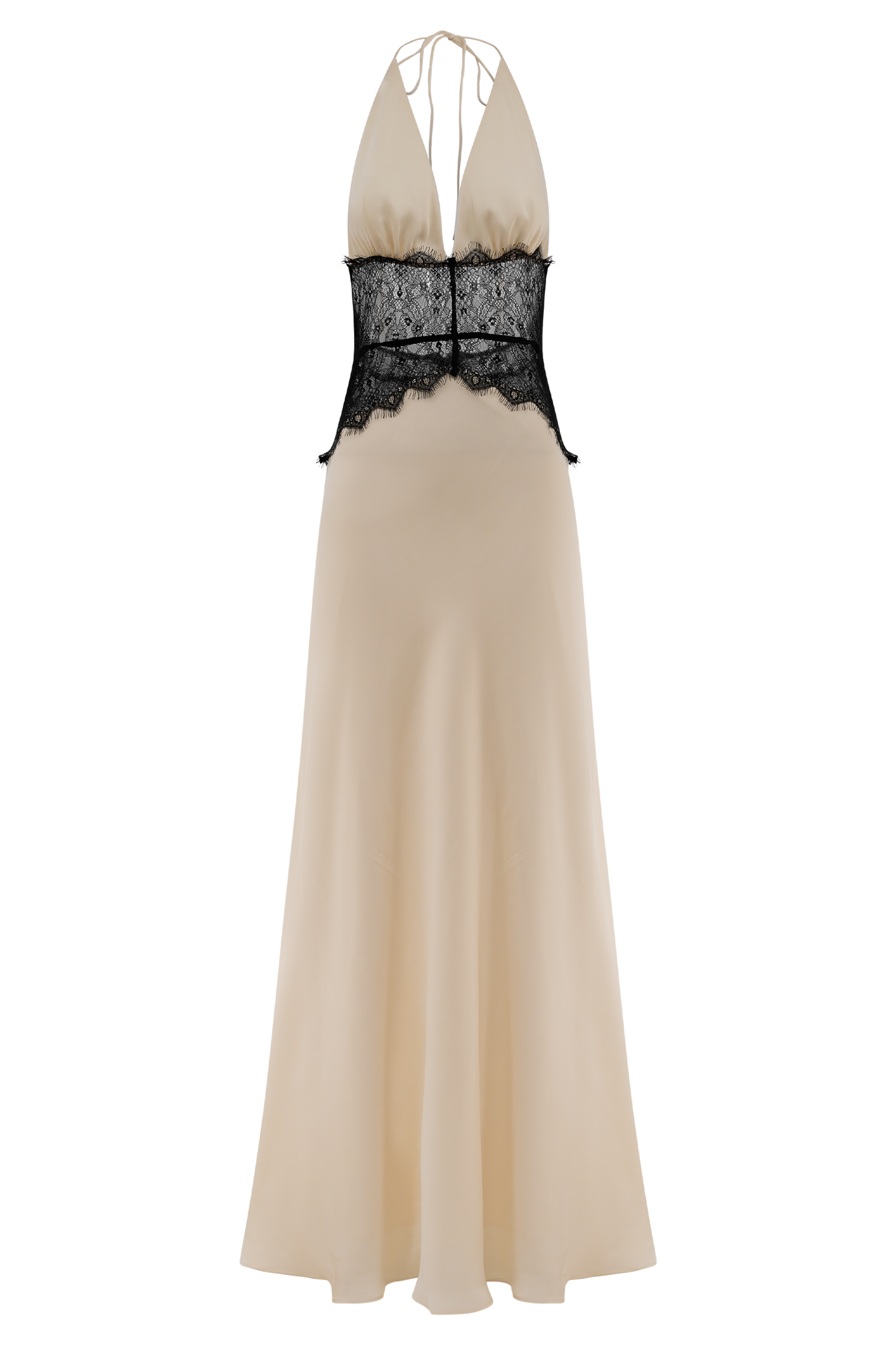 Maxi-robe en dentelle et satin Dinah - Noir/Ivoire
