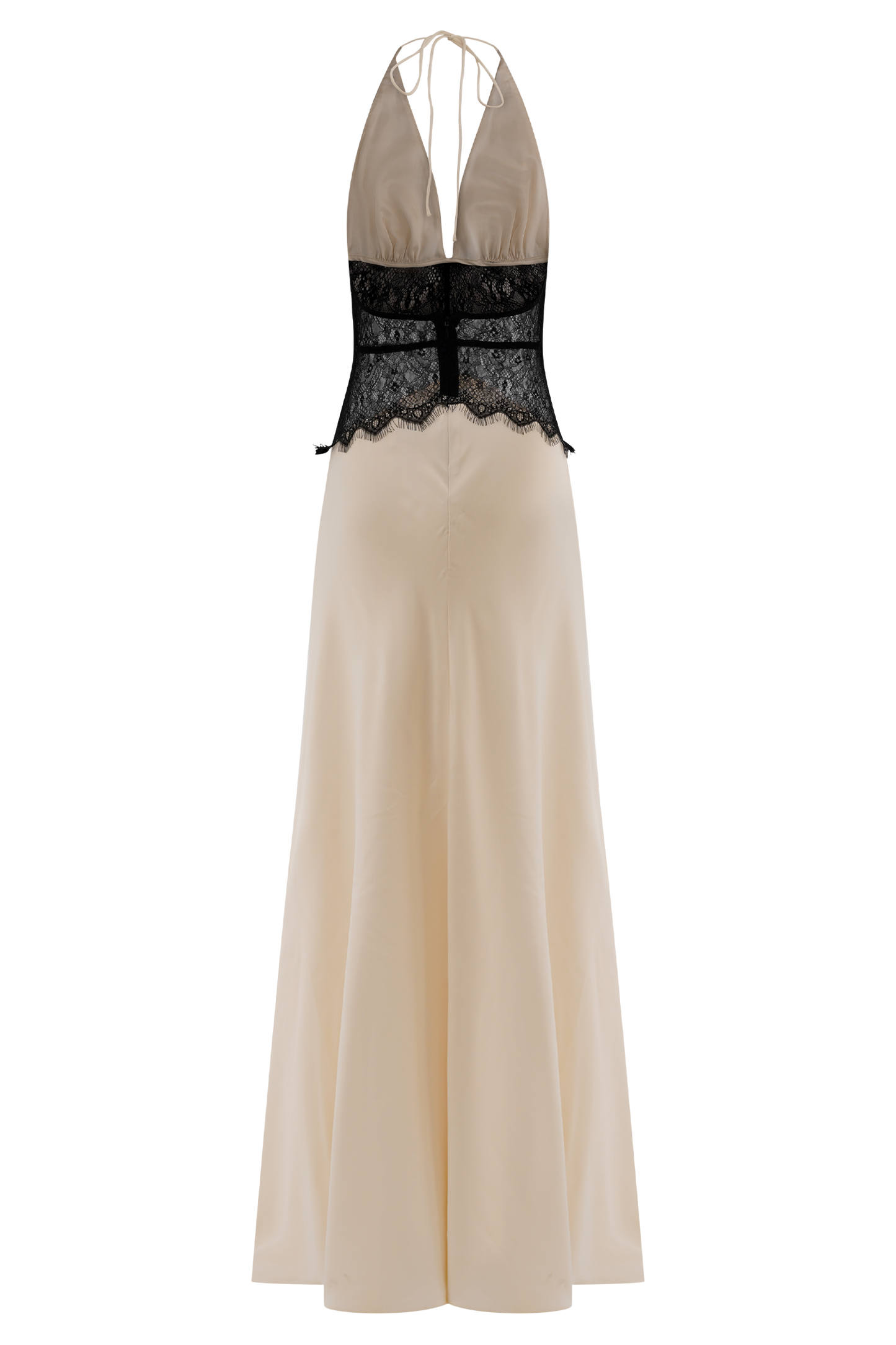 Maxi-robe en dentelle et satin Dinah - Noir/Ivoire