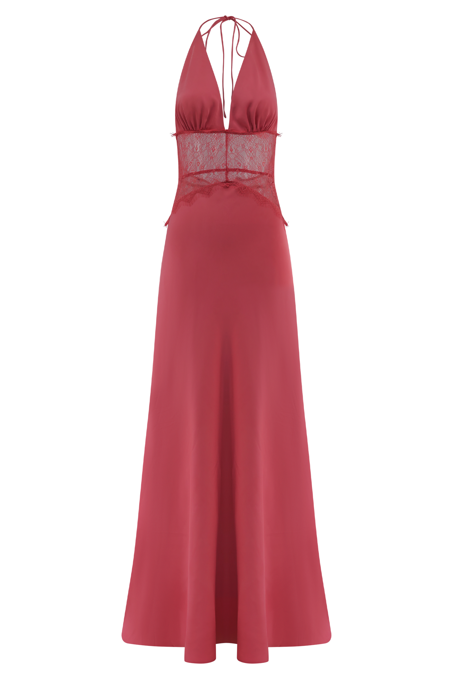 Robe Maxi en Dentelle et Satin Dinah - Rose Poudré