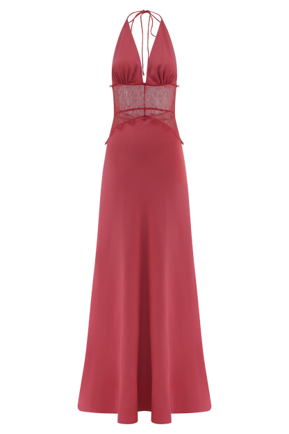 Robe Maxi en Dentelle et Satin Dinah - Rose Poudré