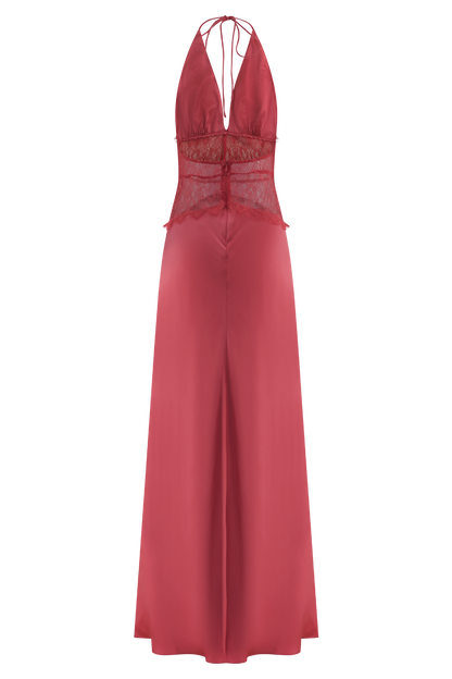 Robe Maxi en Dentelle et Satin Dinah - Rose Poudré
