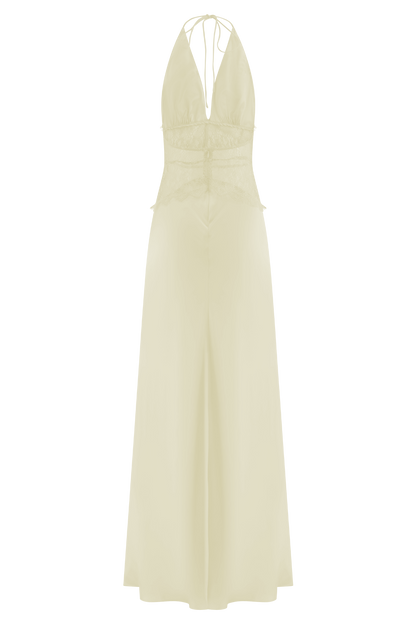 Robe Maxi en Dentelle et Satin Dinah - Citron