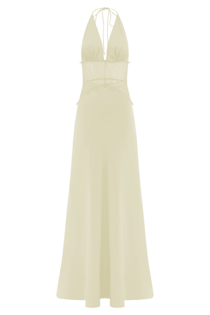 Robe Maxi en Dentelle et Satin Dinah - Citron