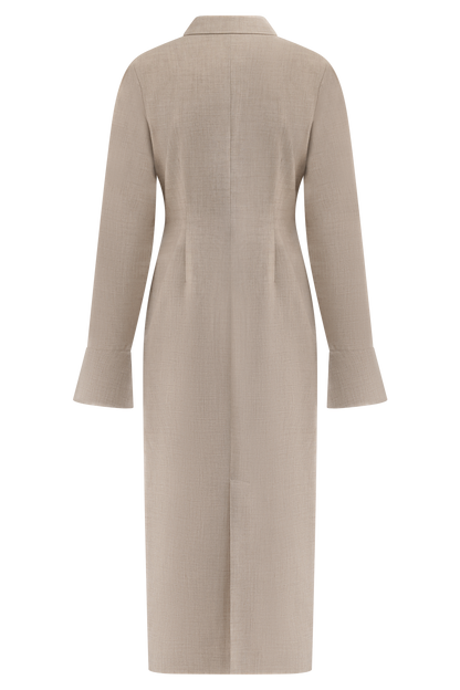 Robe midi Dorian à manches courtes, ajustée - Gris clair mêlé