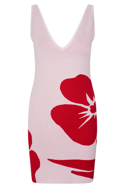 Mini-robe en jersey imprimé Dorothy - Imprimé floral rouge Art déco