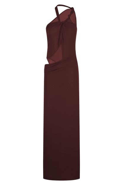 Robe Maxi en Maille à Nœuds Edwina - Brun-Rouge