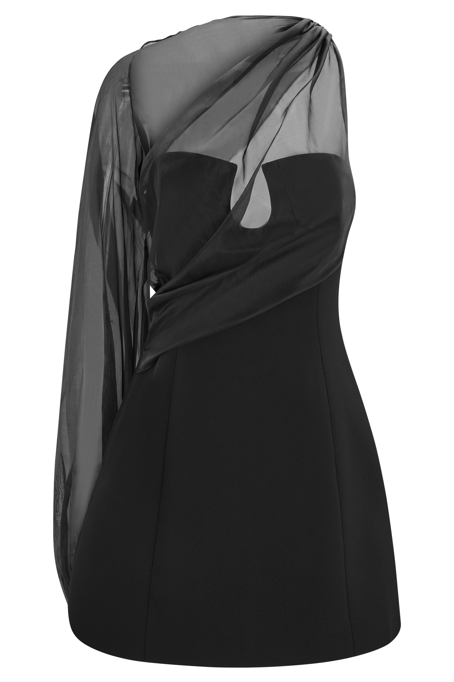 Mini-robe Effie en organza à une seule manche - Noir