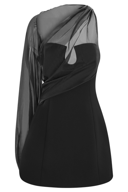 Mini-robe Effie en organza à une seule manche - Noir