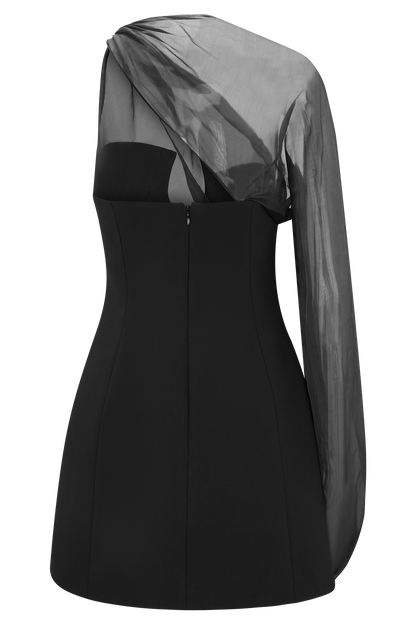 Mini-robe Effie en organza à une seule manche - Noir