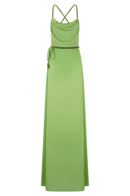 Robe Maxi en Chiffon Perlée Elaine - Verte