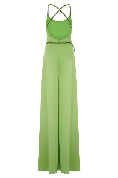 Robe Maxi en Chiffon Perlée Elaine - Verte