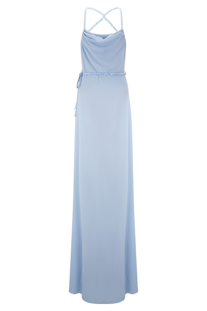 Robe Maxi en Chiffon Perlée Elaine - Bleu Ciel