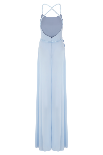 Robe Maxi en Chiffon Perlée Elaine - Bleu Ciel